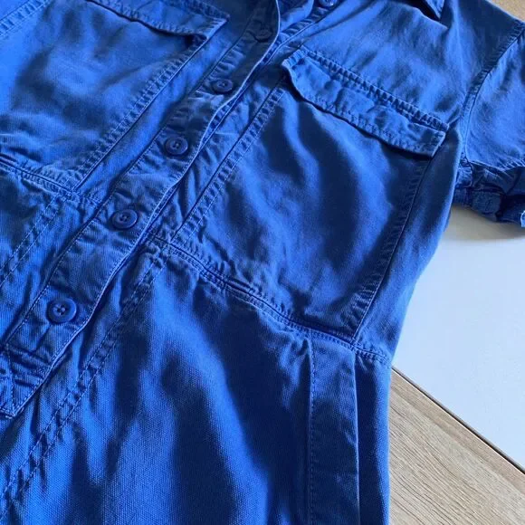 Reworked J Crew Blue Shirt Mini Dress Nirvana Band Patch Grunge Indie Size 4 - Picture 4 of 12